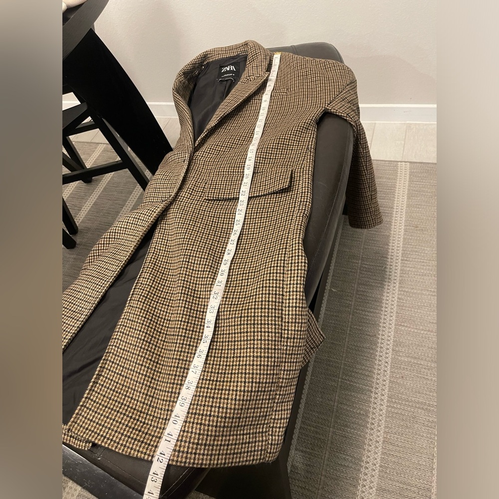 Zara Checkered Brown drop shoulder Oversized Overcoat Jacket S - Picture 8 of 8